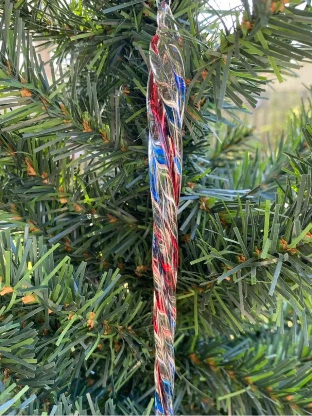 Vintage set of 6 Kurt Adler clear red blue green twisted glass icicle ornaments